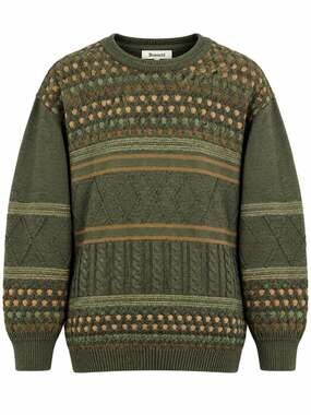 Vintage Boneti Olive Green Wool Fair Isle Cable Knit Sweater Large Grandpa Core